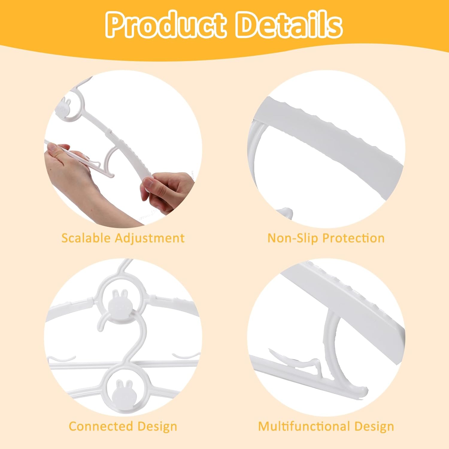 50 Pack Baby Hangers, 11"-14" Adjustable Infant Hanger, Non-Slip Kids Hanger, Space Saving Plastic Hangers for Girl Boy Toddler Kids Child (White) - Image 3