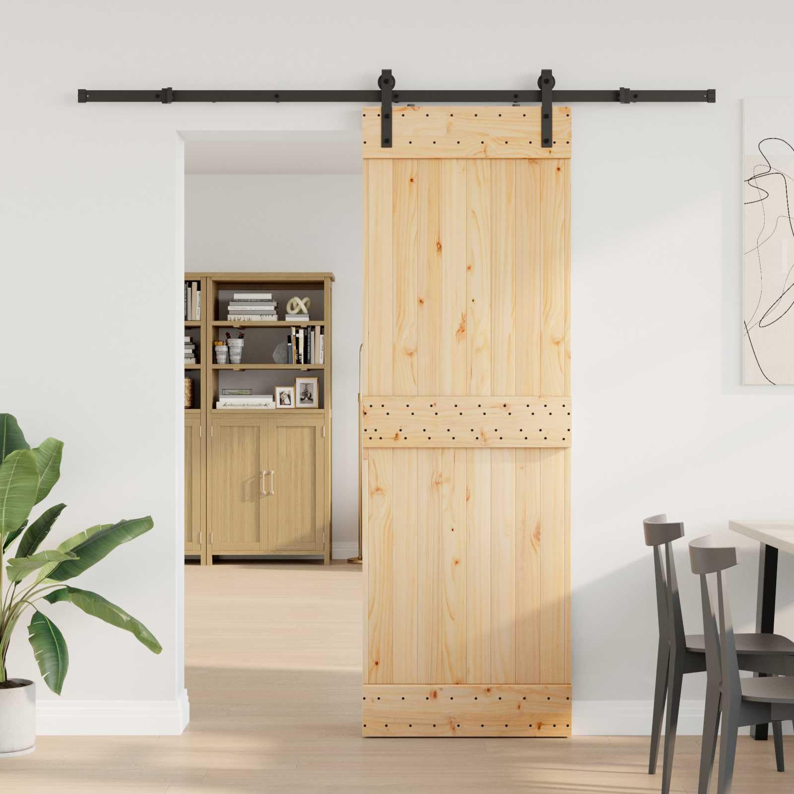 vidaXL Porta scorrevole NARVIK Naturale e Nero 70 x 210 cm (213,5 cm), Traccia Spaziale Efficiente, Hardware Moderna, Porta in Pino, Soluzione Compatta, Scorrimento Elegante