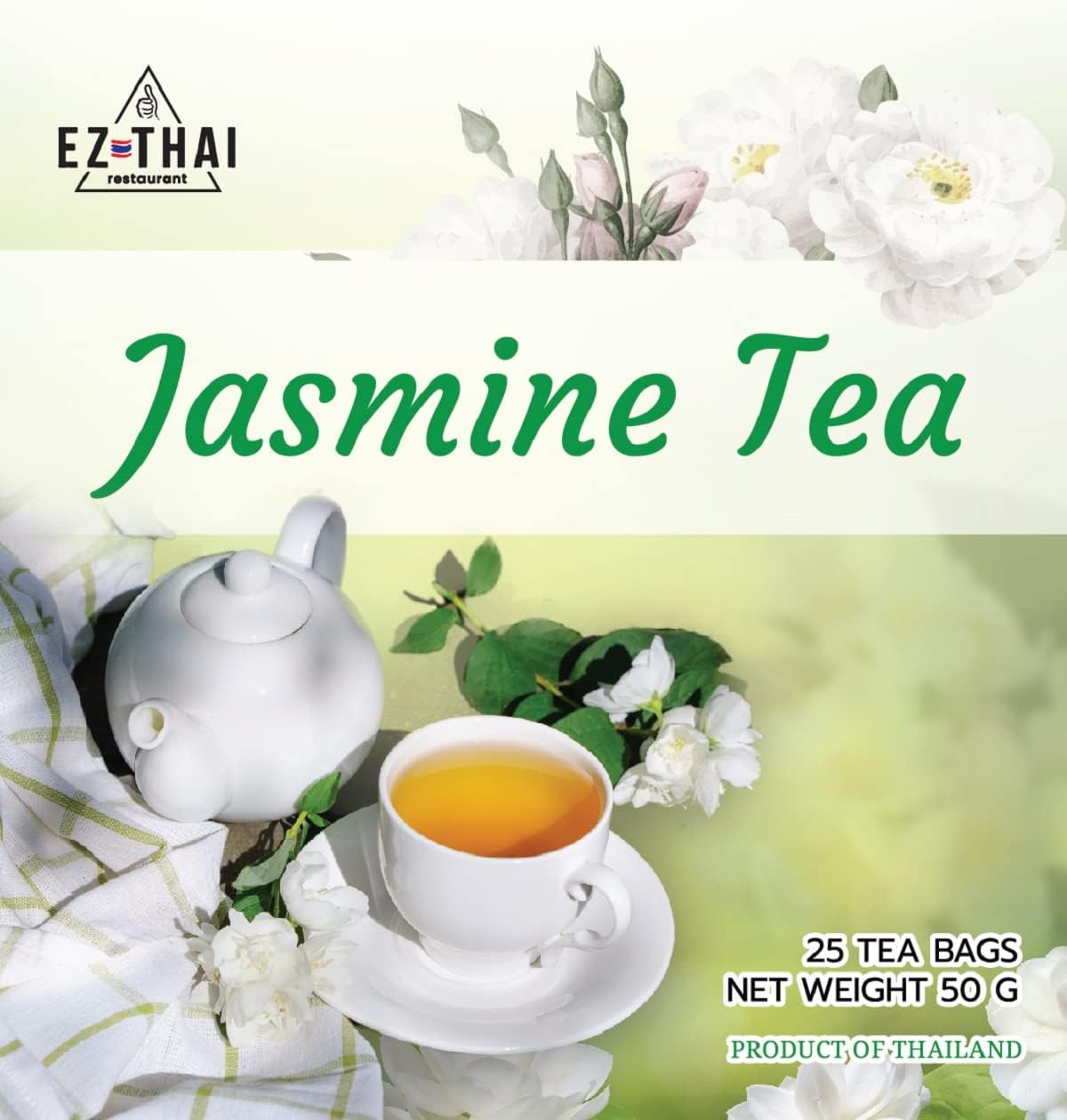 EZ THAI Premium Jasmine Black Tea Bags 25 Count (1.76oz) - Authentic Thai Jasmine Tea. Perfect for Hot Clear Brewing, Relaxing Afternoon Breaks, or Pairing with Asian Desserts. (75)