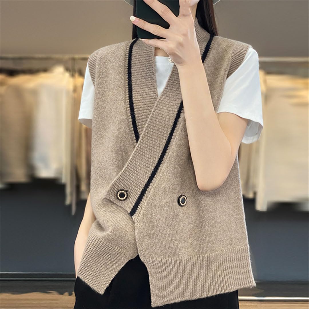 Alloaone Gilet en Cachemire Tricoté sans Manches À Col en V pour Femme