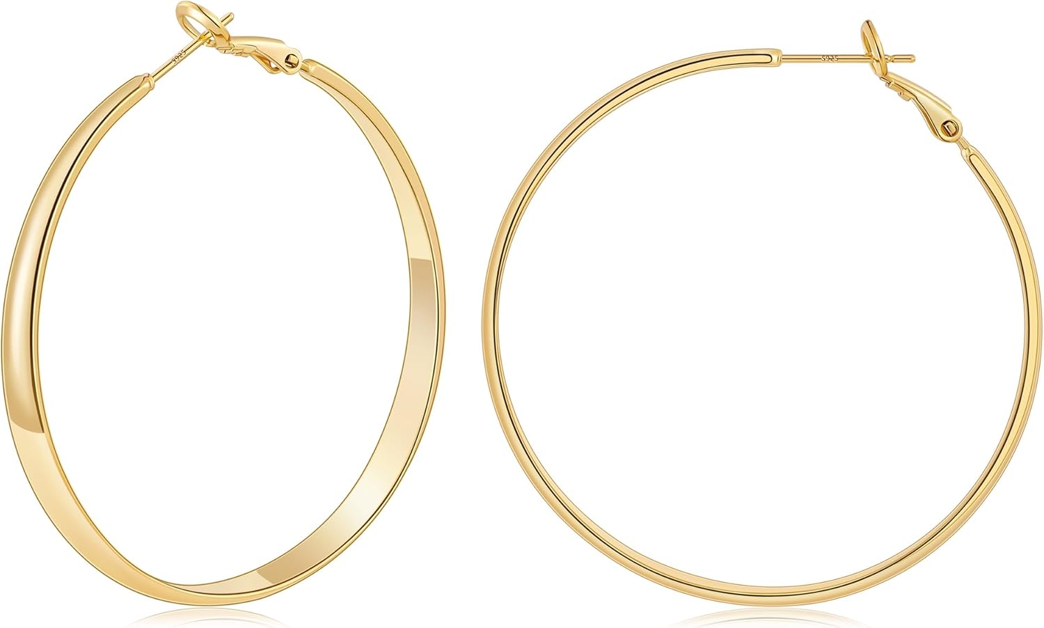 Gacimy 5mm Wide Gold Hoop Earrings for Women, 14K Gold Plated Hoops with 925 Sterling Silver Post, Hypoallergenic Earrings for Women