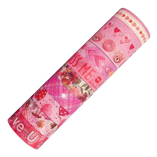 Miniatura 3 de Zellykool Juego de 20 rollos de cinta washi para el día de San Valentín, diseño de corazón rojo, rosa, dulce, cinta adhesiva decorativa para