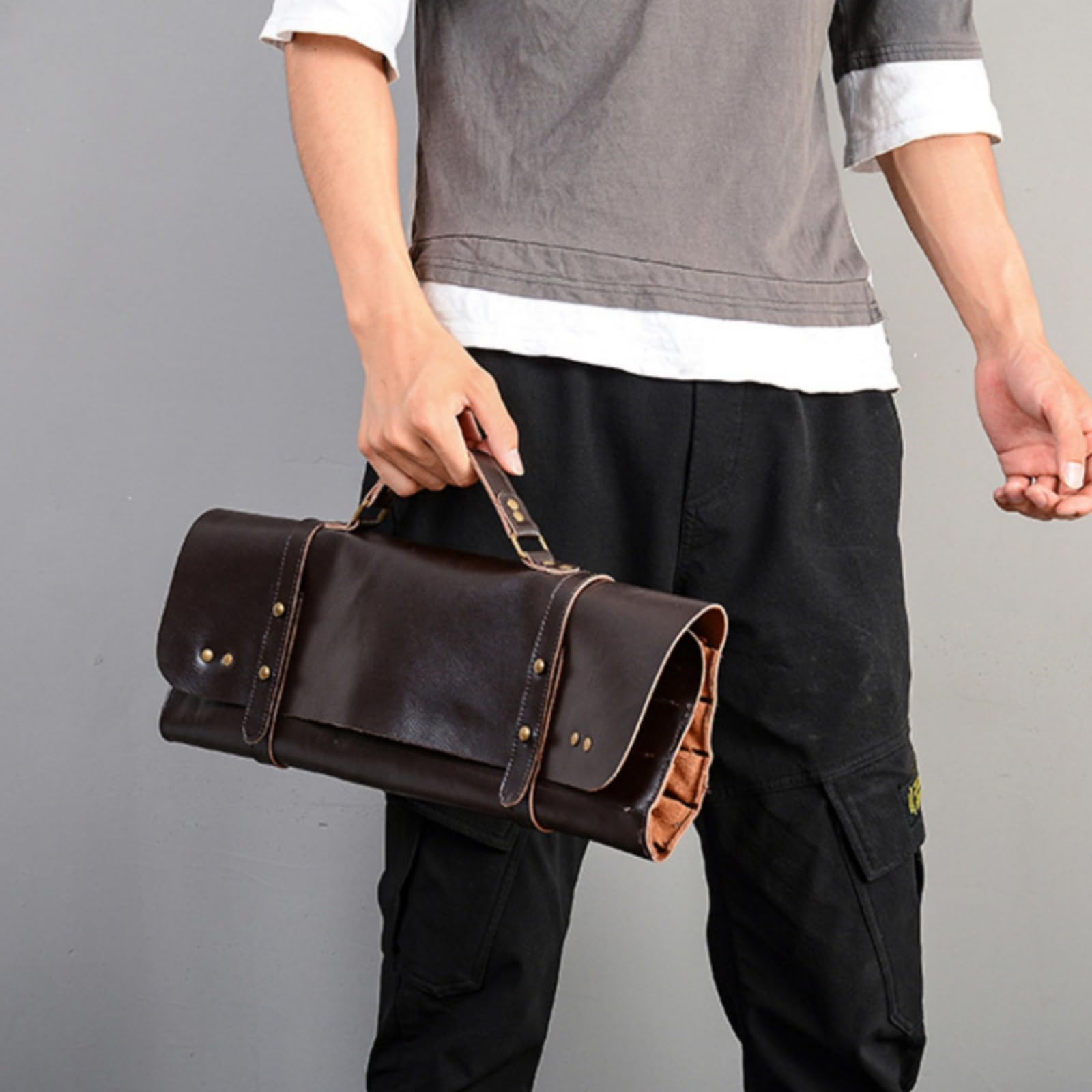 Borsa Porta Bacchette in Pelle Arrotolabile Portabacchette Resistente Astuccio per Studenti di Batteria, Musicisti, Prove, Nero