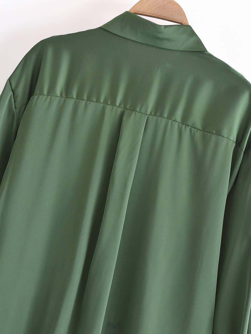 Lockeres Damenhemd,Damen Satin Bluse Shirt Dunkelgrün Langarm Vintage Mode Seidenhemden Business Hemd Mit Knopf Sexy Party Tops Lässige Arbeit Bürobluse Für Mädchen Damen