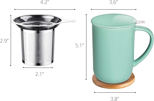 Miniatura 2 de Taza de Té de Porcelana con Infusor y Tapa, Tetera con Filtro y Posavasos, Taza de Té de Hojas Sueltas Infusor Preparador, 16 OZ para