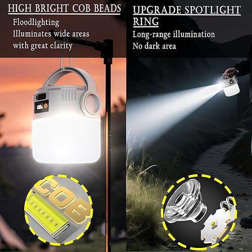 Miniatura 22 de Luces solares de campamento de 100 W, linterna portátil recargable con enganche, lámpara de tienda de campaña para colgar bombillas de batería