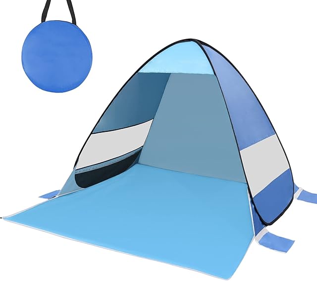 Pop Up Beach Tent, HAOYAO Beach Tent UV Protection 50+ Automatic Beach Tent Shelter with Front Extended Room Wind Protection Small Pack Size for Beach, Garden