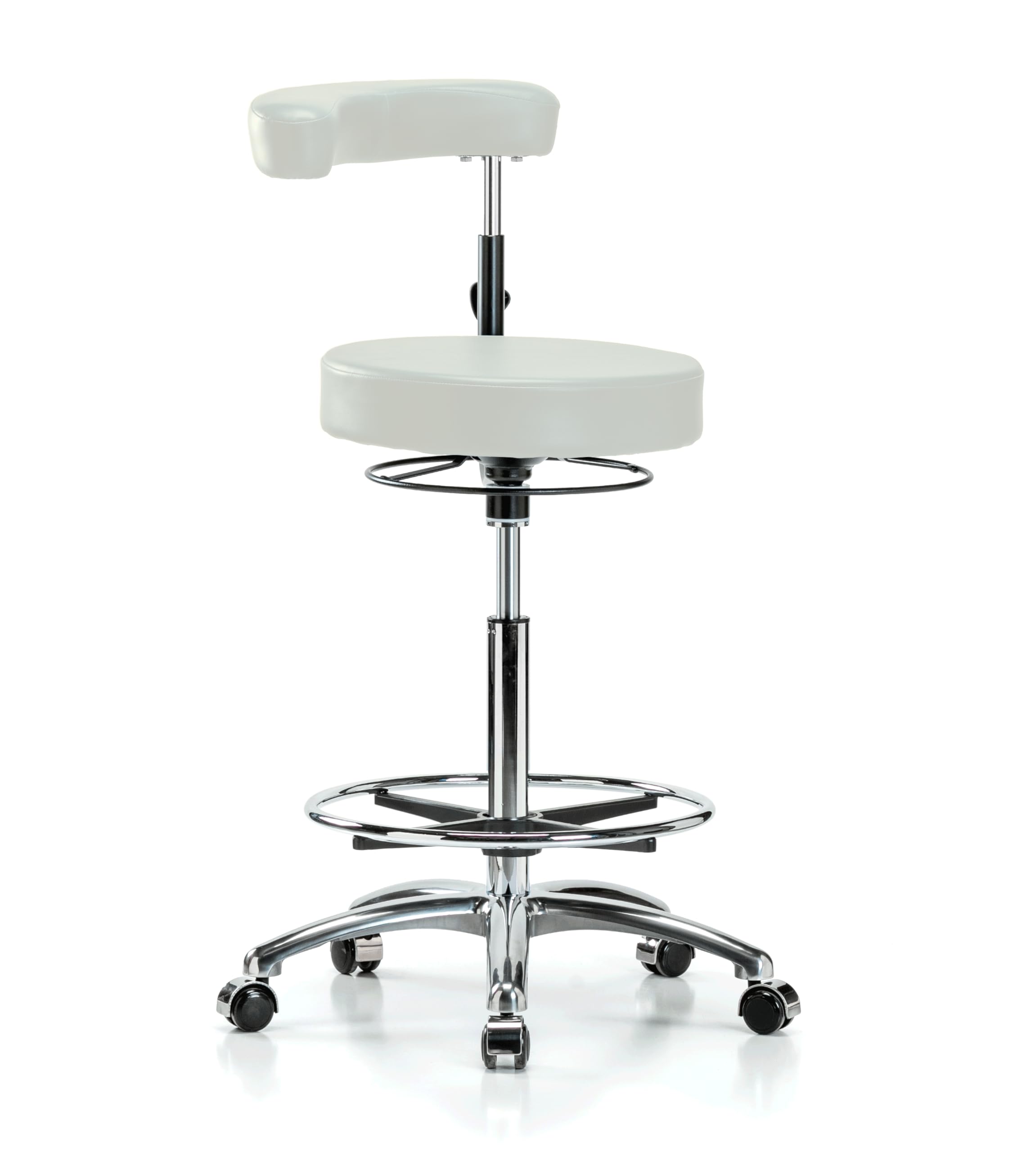 Perch Chrome Dental Stool with Foot Ring, Casters, 24.5-34.5", Off-White