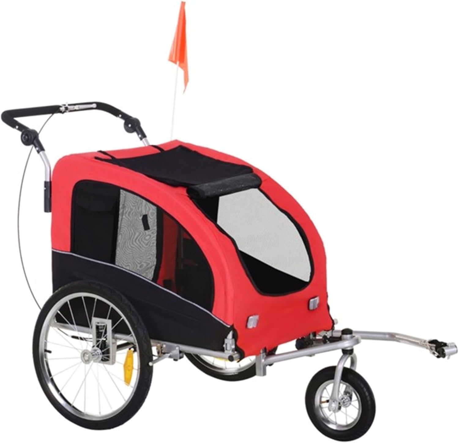 Red and Black 2 in 1 Dog Trailer or Dog Stroller, Dog cart with Weatherproof Cover, Small Animal Pull cart, Bicycle pet Attachment for Medium-Sized Dogs