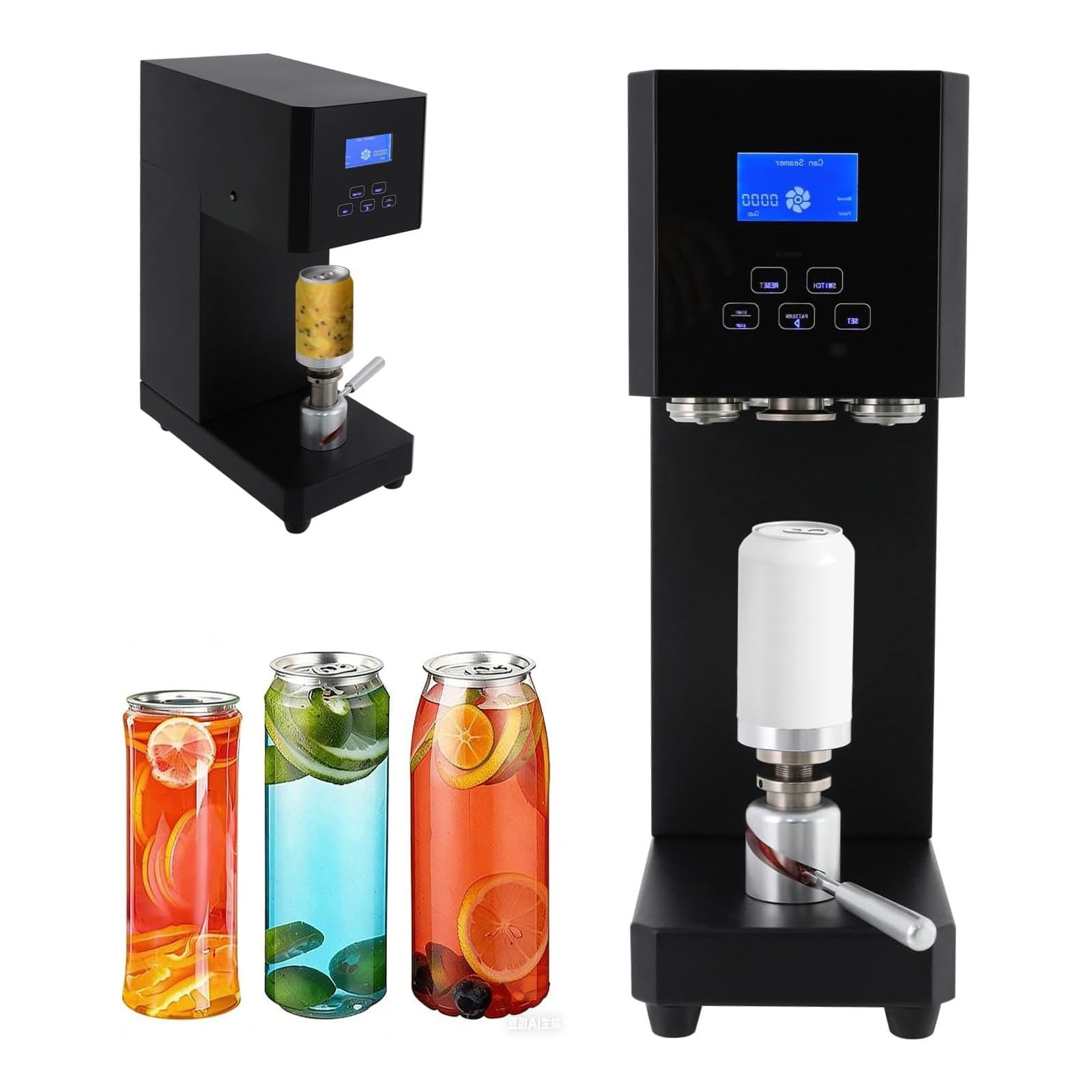 XUFWANYE Automatic Can Sealing Machine 370W, Seals φ 5.5cm Diameter Cans, Adjustable Height 11.5-17cm, with Smart Counter & LED Screen, Perfect for Soda, Milk Tea & Canned Drinks Black