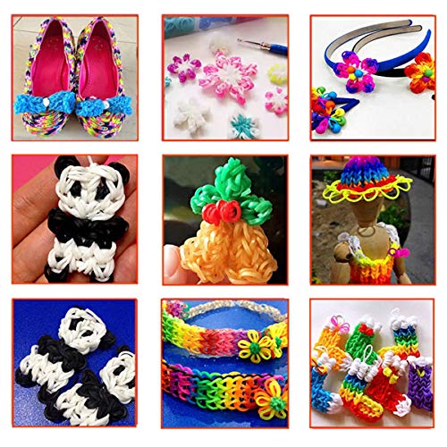 Rainbow Rubber Bands Refill Kit, Loom Rubber Band Bracelet Kit for Kids Girls Boys DIY Kit for Age 6 and Up, 11950+ Loom Bands in 28 Colors, 600 Clips, 200 Beads, 54 Charms, 5 Crochet Hooks, 2 Y Looms - Thumbnail 5