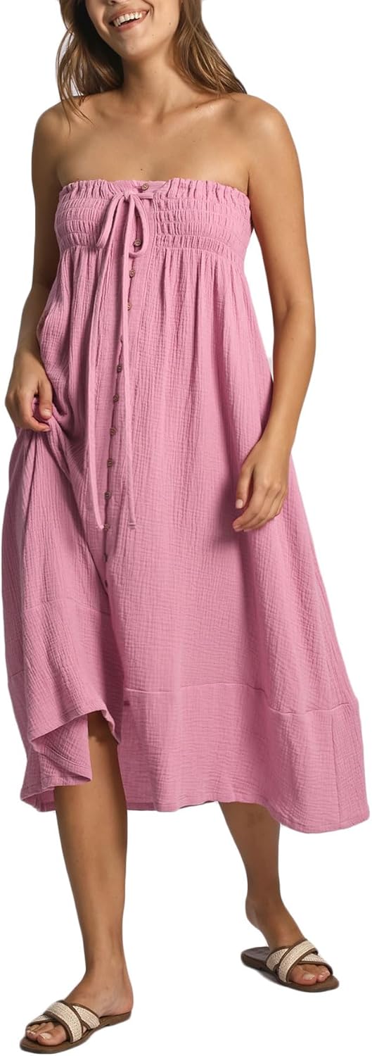 Amazhiyu Women's Summer Beach Crinkle Cotton Gauze Button-Front Slit Maxi Skirt - Image 3