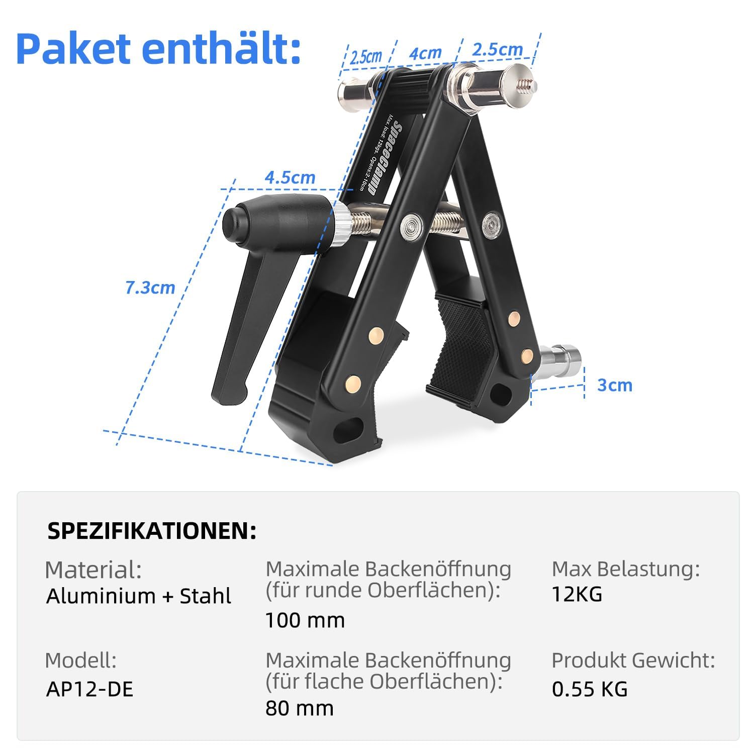 Súper Abrazadera, Abrazadera Universal con 5/8« Baby Pins y 1/4» Rosca para Cámara DSLR