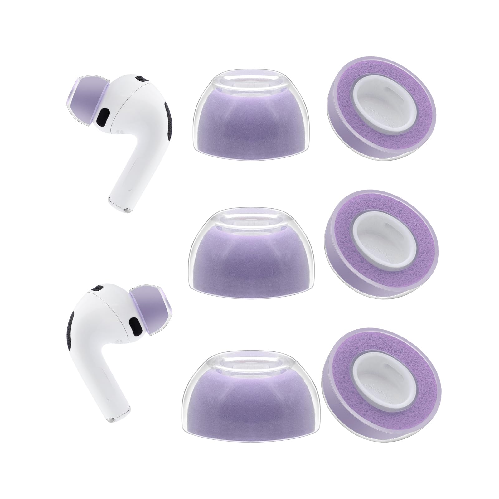 Klowcok Auricolari di ricambio per AirPods Pro 3 (3a generazione 2025), punte in memory foam con silicone morbido di alta qualità, cuscinetti antiscivolo (S/M/L) (viola)
