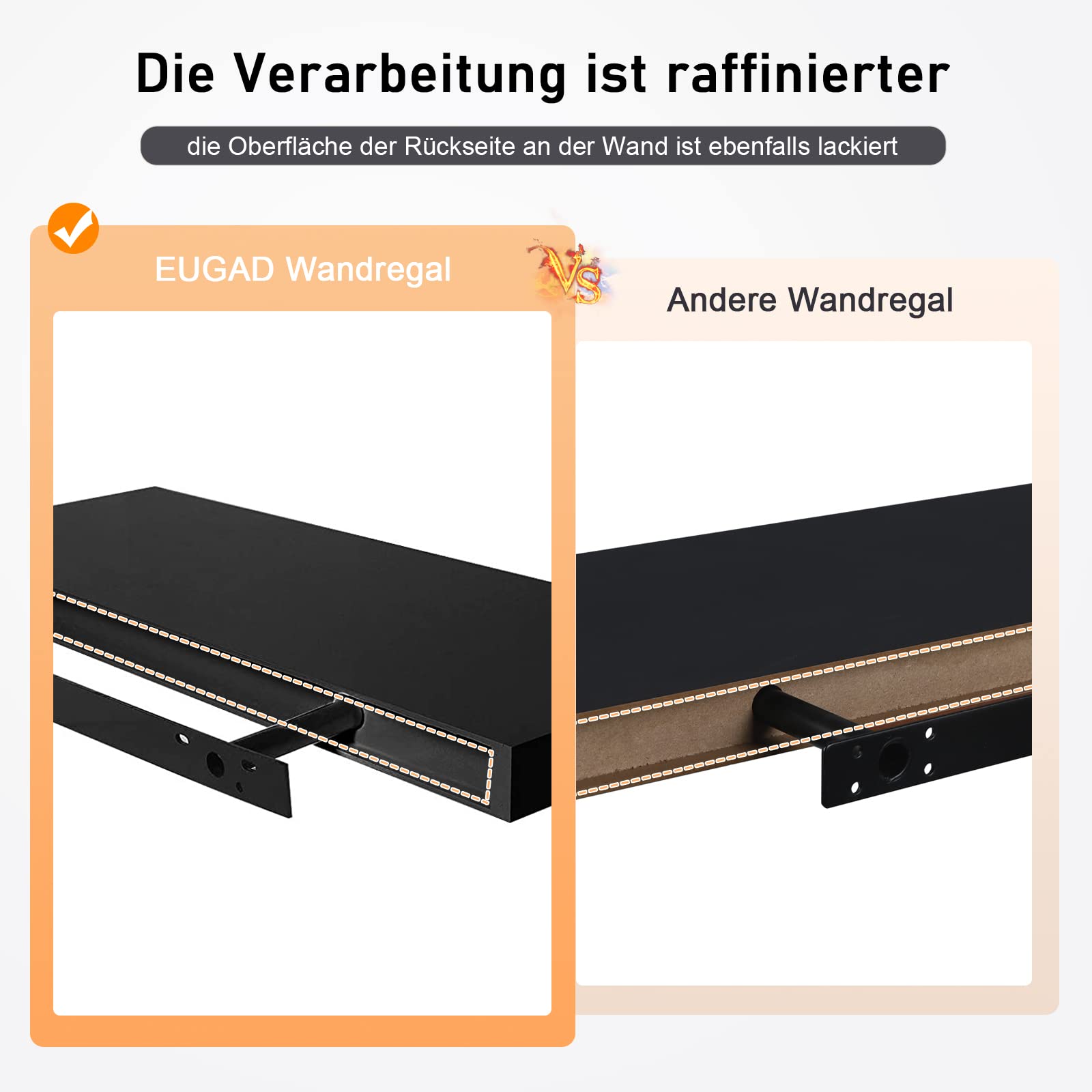 EUGAD Étagères Murales Flottantes Lot De 3 - Noir MDF 30x22.9x3.8cm - Étagère De Rangement Décorative Murale - Charge 10kg