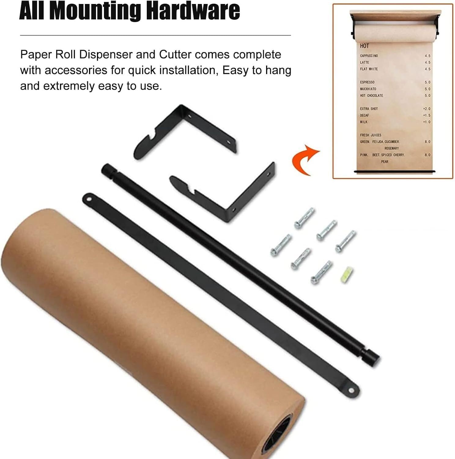 Dispenser di carta da macellaio e taglierino per carta da regalo, organizer in acciaio per rotoli di carta kraft, larghezza 37 cm, facile da usare, bacheca per messaggi per artigianato e cucina