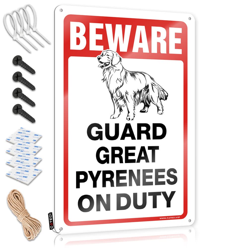 Fzfn Men's Colour Metal Wall Decoration Pretty Grunge Home Decor - Beware! Guard Great Pyrenees On Duty Soft Area Rustic Style Artwork For Road(30X40cm)
