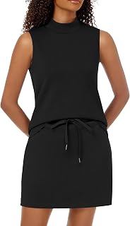 Two Piece Skirt Set for Women Sweatsuits Tennis Outfits Casual Mock Neck Sleeveless Top Elastic Short Skorts