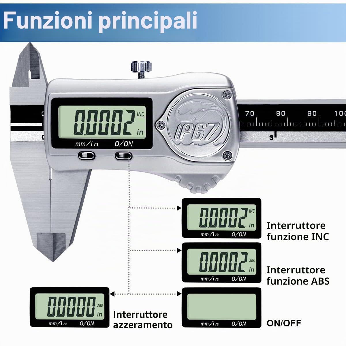 Kynup Calibro digitale 0-6 pollici/150 mm IP67 acciaio inossidabile