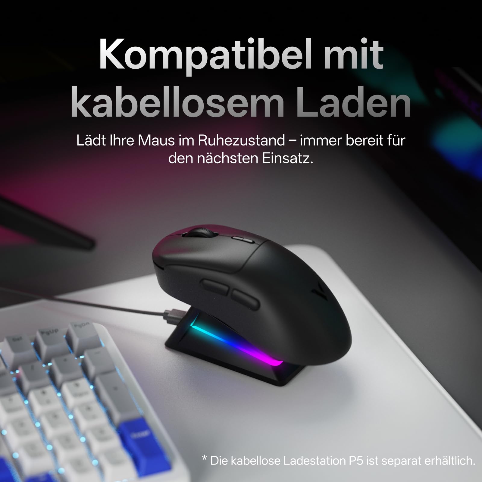 Rapoo VT3 MAX Gen-2 Kabellose Gaming-Maus, 53g Ultraleicht, Native 8000Hz | Nordic nRF54L15 MCU, 750h Akku, PAW3950 30K DPI, 10 Programmierbare Tasten, Ergonomisches Design, Kompatibel mit PC & Mac