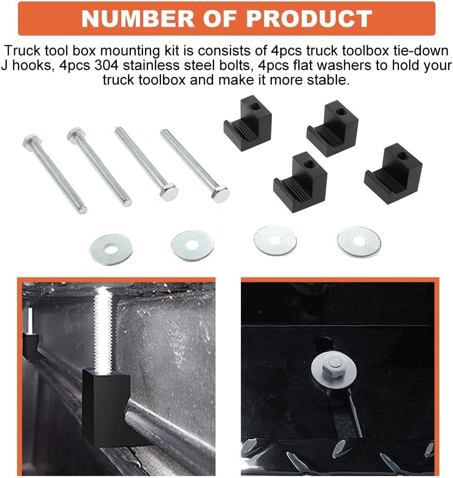 Truck Tool Box Mounting Kit, Aluminum Alloy J Hook Crossover Toolbox Clamps, 4Pack, Black