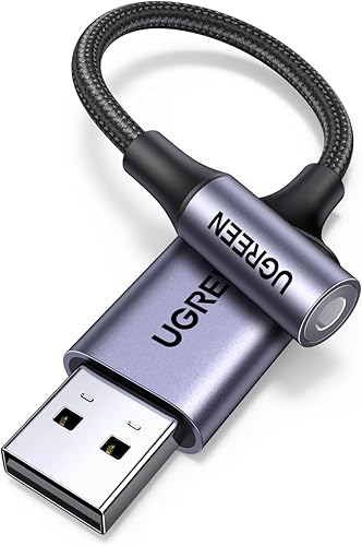 UGREEN Adaptador de audio USB a conector de 3.5 mm Tarjeta de sonido con soporte para micrófono TRRS Auriculares DAC 24bit 96kHz USB a conector