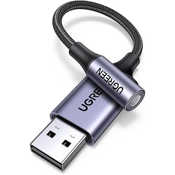 UGREEN USB Audio Converter Adapter USB 2.0 to 3.5mm Aluminum 24bit 96KHz 4-Pole TRRS | ナイロン編み、コンパクト、イヤホン PS4 等適用 Windows/Mac 