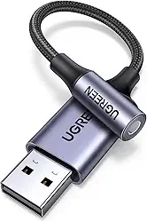 UGREEN Adaptador de Áudio USB para Conector de 3,5 mm - Placa de Som Com Suporte para Microfone TRRS, Fone de Ouvido DAC 24 Bits 96 kHz, Cabo Nylon Trançado - Compatível Com Wi