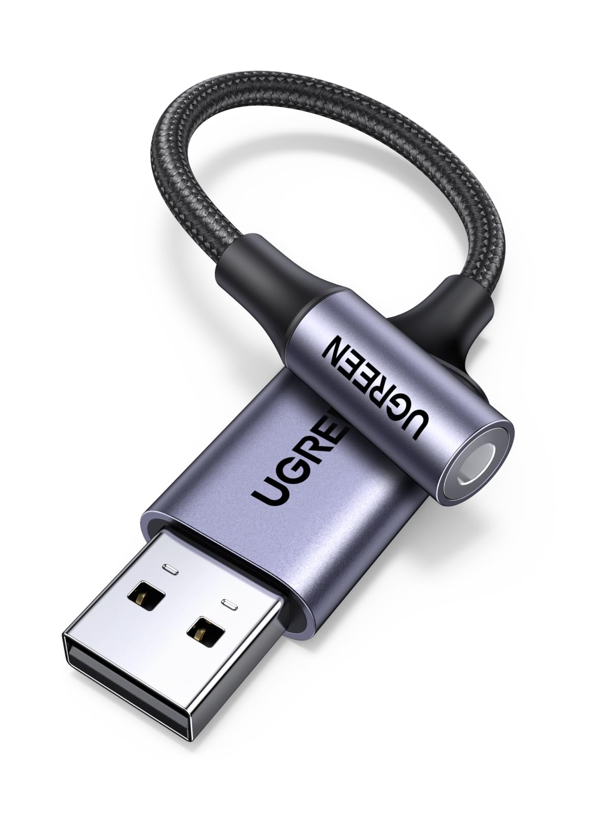 UGREEN USB to 3.5mm Audio Jack, Sound Card Adapter Support Mic TRRS Headphone DAC Chip USB to Aux Nylon Braided Cable Compatible with Windows Mac Linux PC Laptops PS5 PS4 Switch Speaker 9.8 Inch