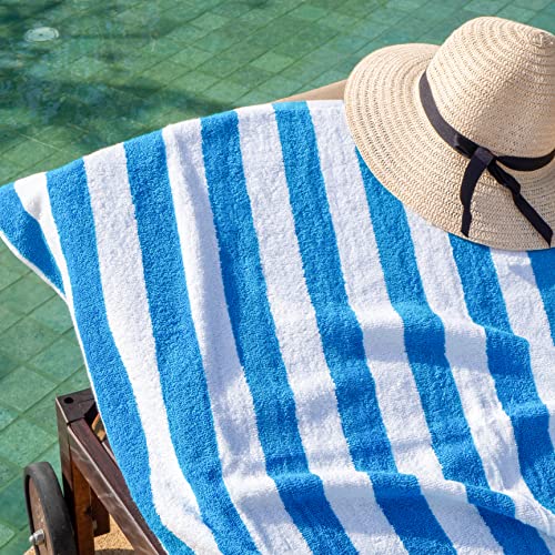 Arkwright California Cabana A Righe Oversize Telo Confezione Da 4, Ringspun Cotone Doppio Filo Forza, Perfetto Telo Piscina, Telo Mare, Tovagliolo Di Bagno (Extra Large 30 X 70 Pollici, Blu) - 4