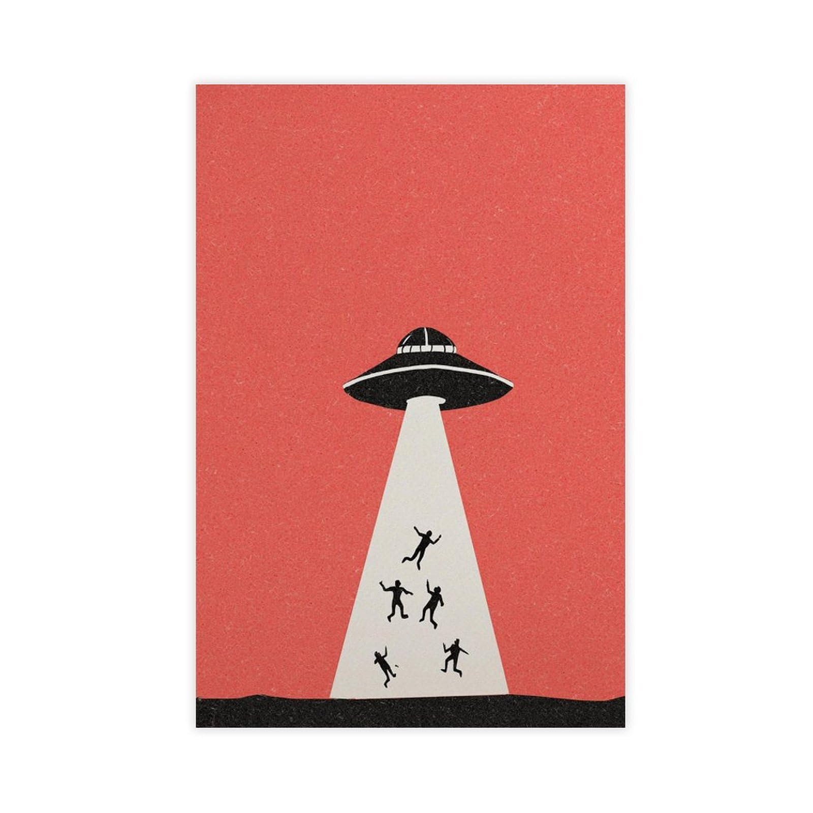 Pyberon White Ufo Abduction, Comical Aliens Canvas Poster Bedroom Decor Landscape Office Room Decor Gift 24" L X 36" W