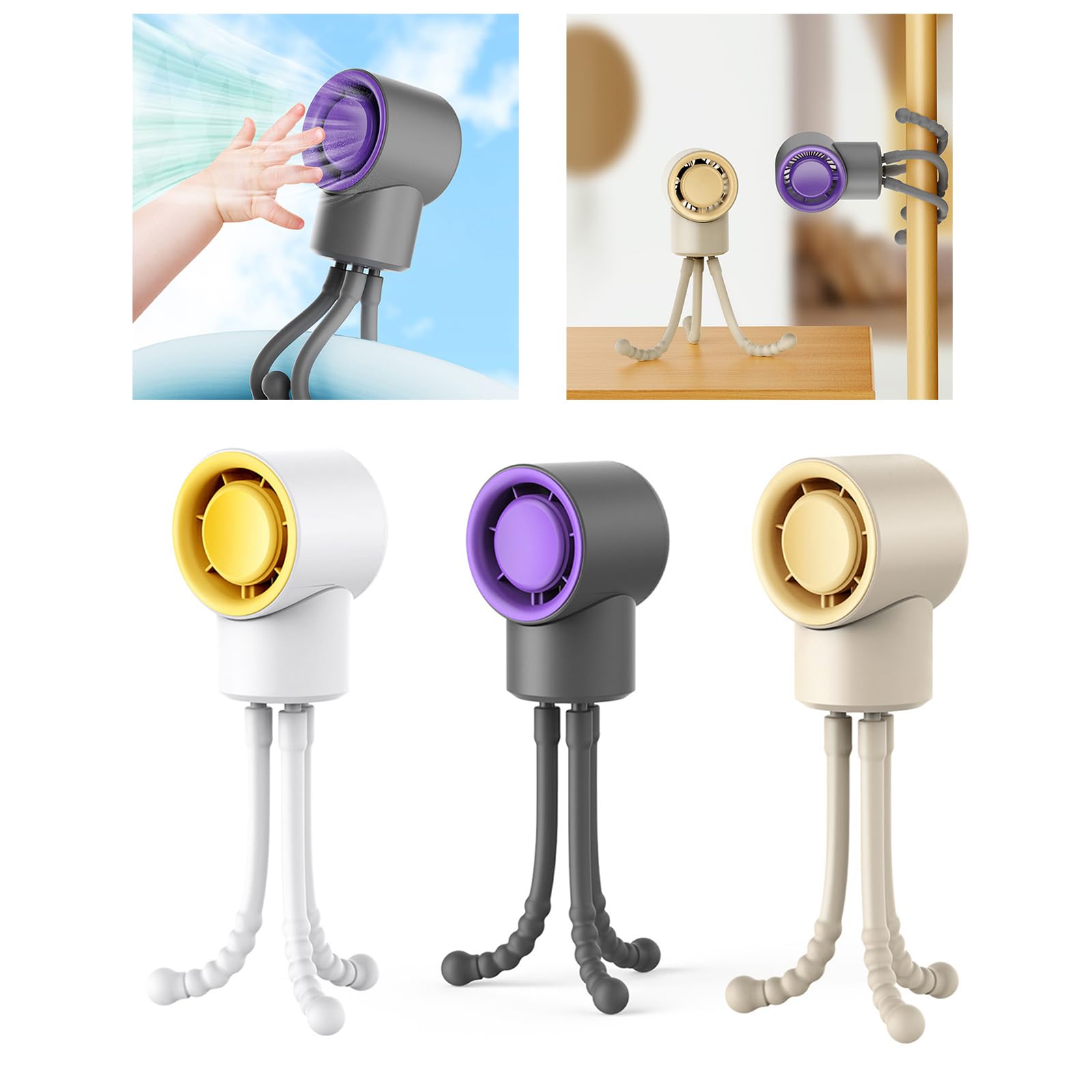 Kangnice Portable Strollers Fan Handheld Fan Baby Fan with Flexible Tripods Wrap Strollers Car Student Bed Rechargeable Fan