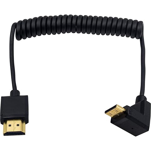 Duttek Mini HDMI to Standard HDMI Cable, Mini HDMI to HDMI Coiled Cable, Ultra-Thin UP Angled HDMI Male to Mini HDMI Male Coiled Cable Support 4K Ultra HD, 1080p, 3D (HDMI 2.0) (1.2M/4FT)