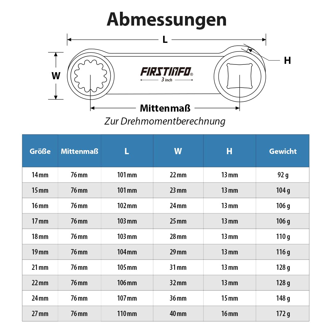 FIRSTINFO F3454 Drehmoment-Adapter-Set 1/2 Zoll Antrieb 12-Kant Stecknüsse 14–27 mm metrisch 10-teilig CR-V Stahl mit Aufbewahrungskoffer