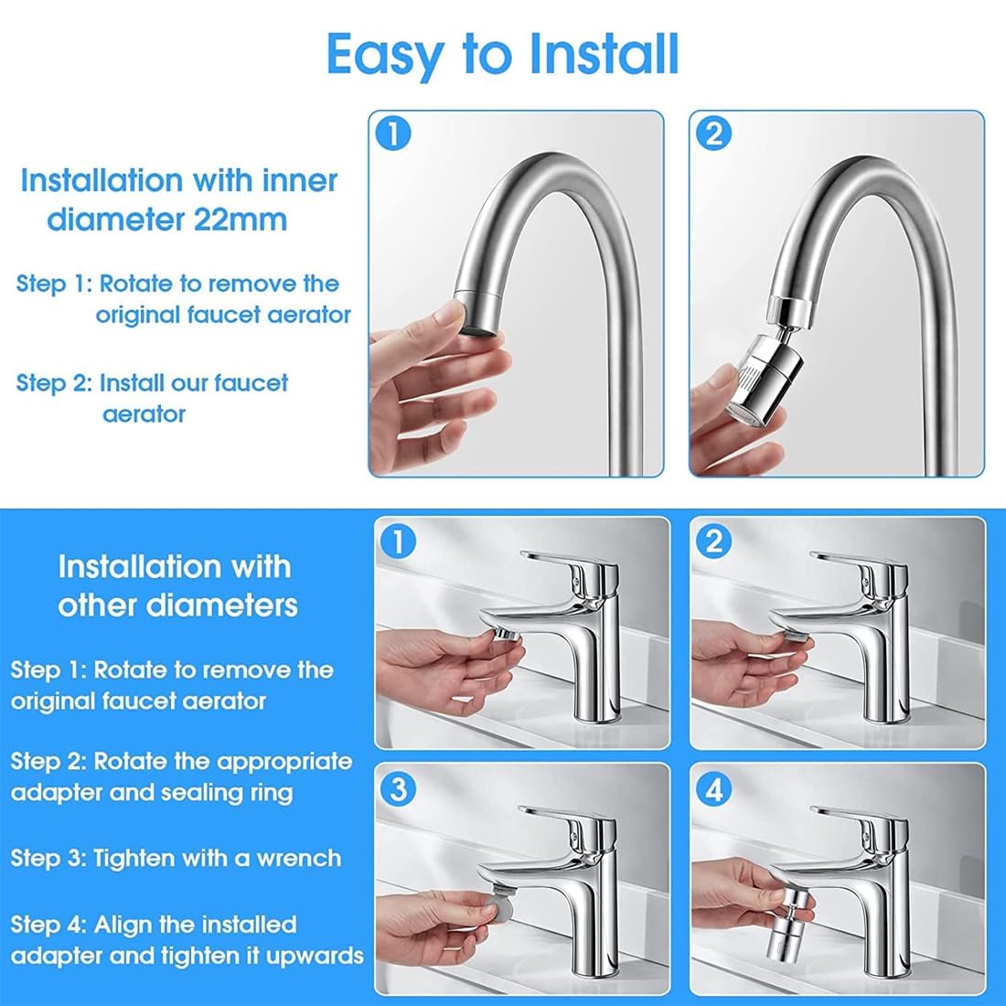1 Pieza Extensión Universal De Grifo Giratorio 360° – Ducha Extensible Antisalpicaduras, Ahorro De Agua, Accesorio De Cocina Y Cuarto De Baño, M22, M24