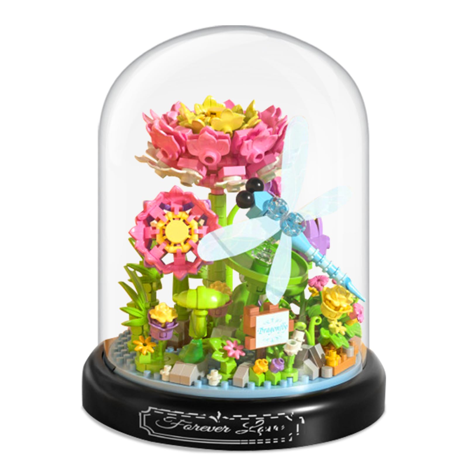 Mini Animals Flower Building Set - 568 Pcs Animals and Flower Building Blocks with Transparent Cover, Flower Garden Block Den Building Kit, Building Blocks for Home Decoration (Dragonfly)