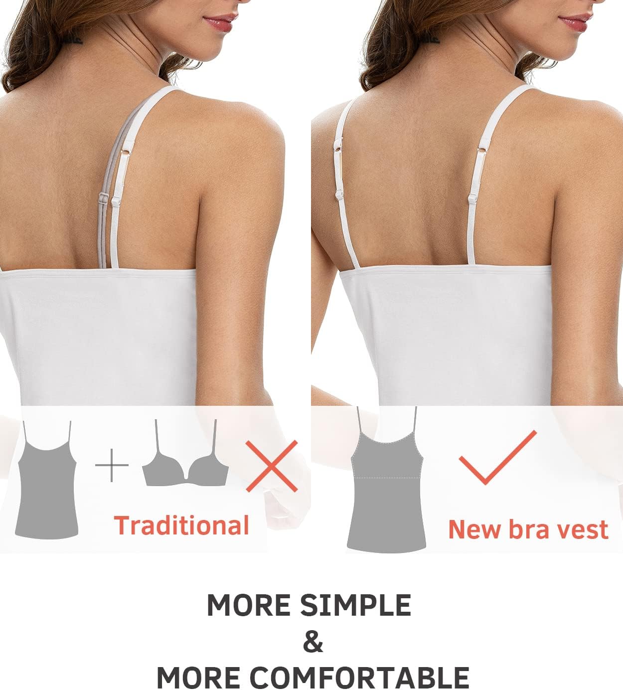 Air Curvey 3 Pack Camisole Tops for Women Built in Bra Adjustable Strap Soft Cotton Undershirt Tanks Seamless Layering Tops - Image 3