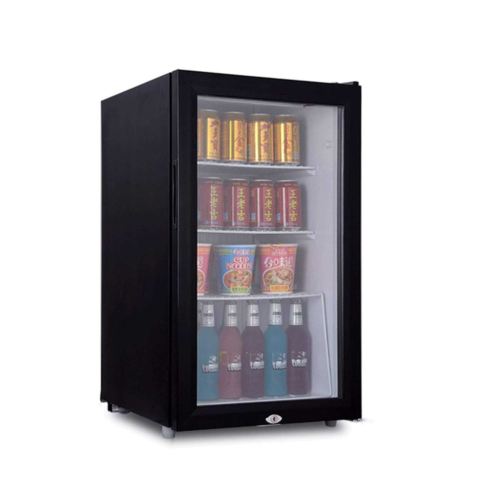 Drinks Cooler with LED Light Wine Cabinet Mini Fridge Bar Froster and Beverage Beer Refrigerator Beer Soda Clear Front Glass Door Counter, 110 L Capacity 4 Floors, Black