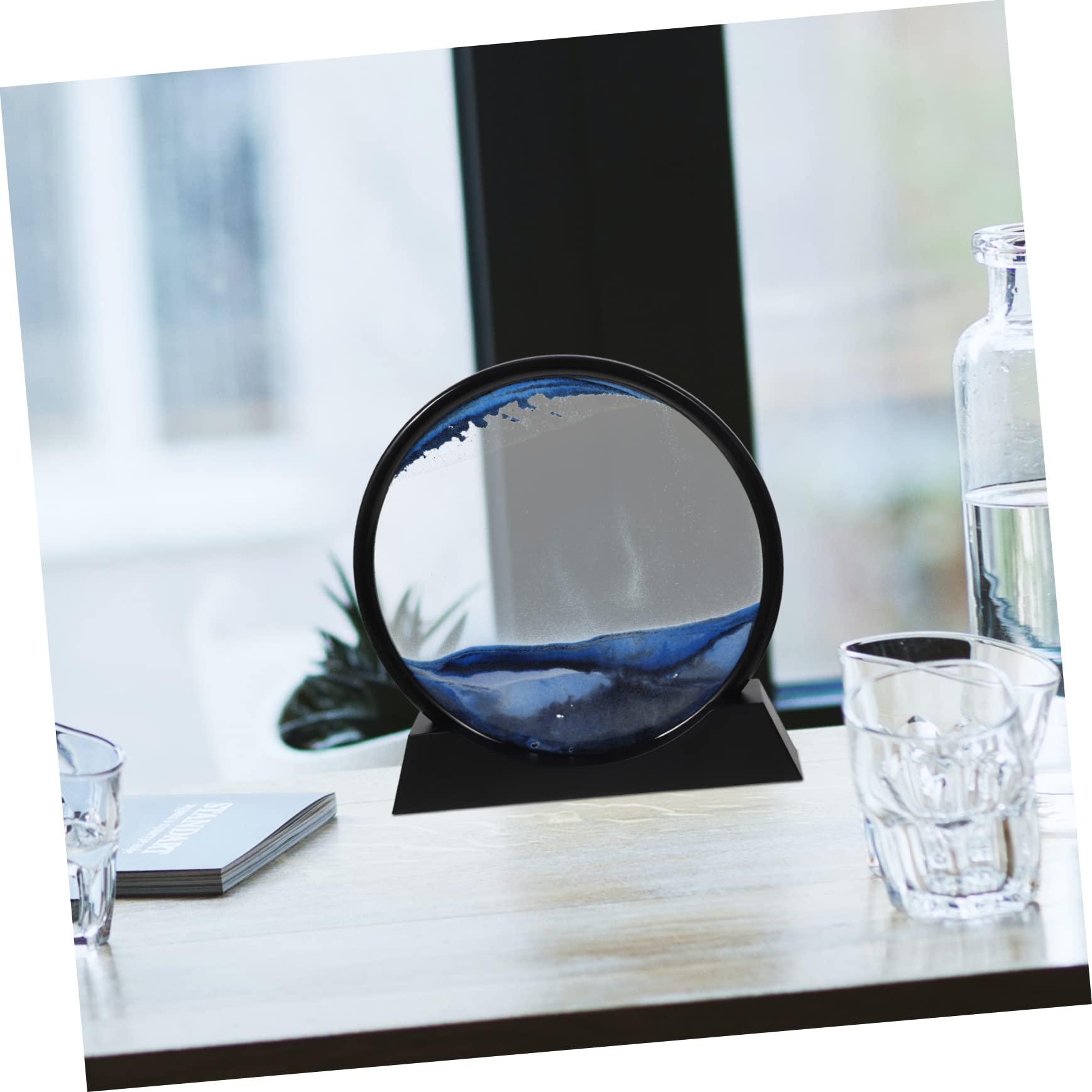 UPKOCH Cuadro de Arena Líquida Dinámica Paisajística 3D 12inch | Decoración para Casa y Oficina, Color Azul, Abs Agua y Arena, Estilo Elegante y Simple