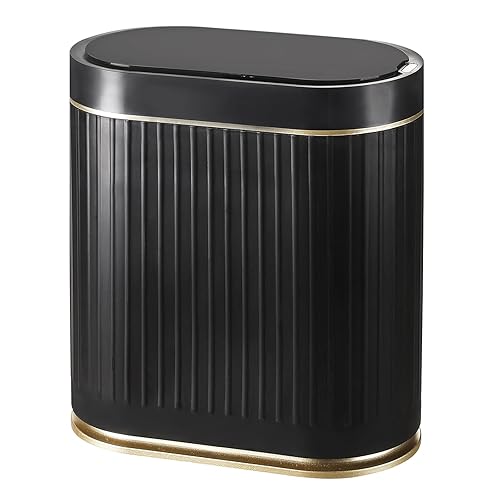 ELPHECO Basurero de baño con tapa de 2 galones con sensor de movimiento, cubo de basura pequeño de 7.5 litros, decoración de baño, impermeable,