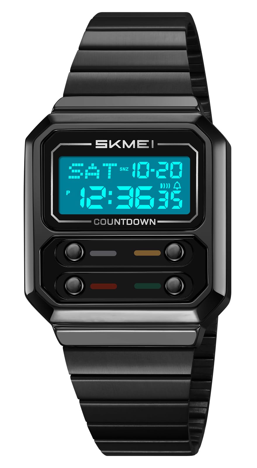 Gosasa Orologio digitale da uomo, stile retrò, quadrato, in acciaio inox