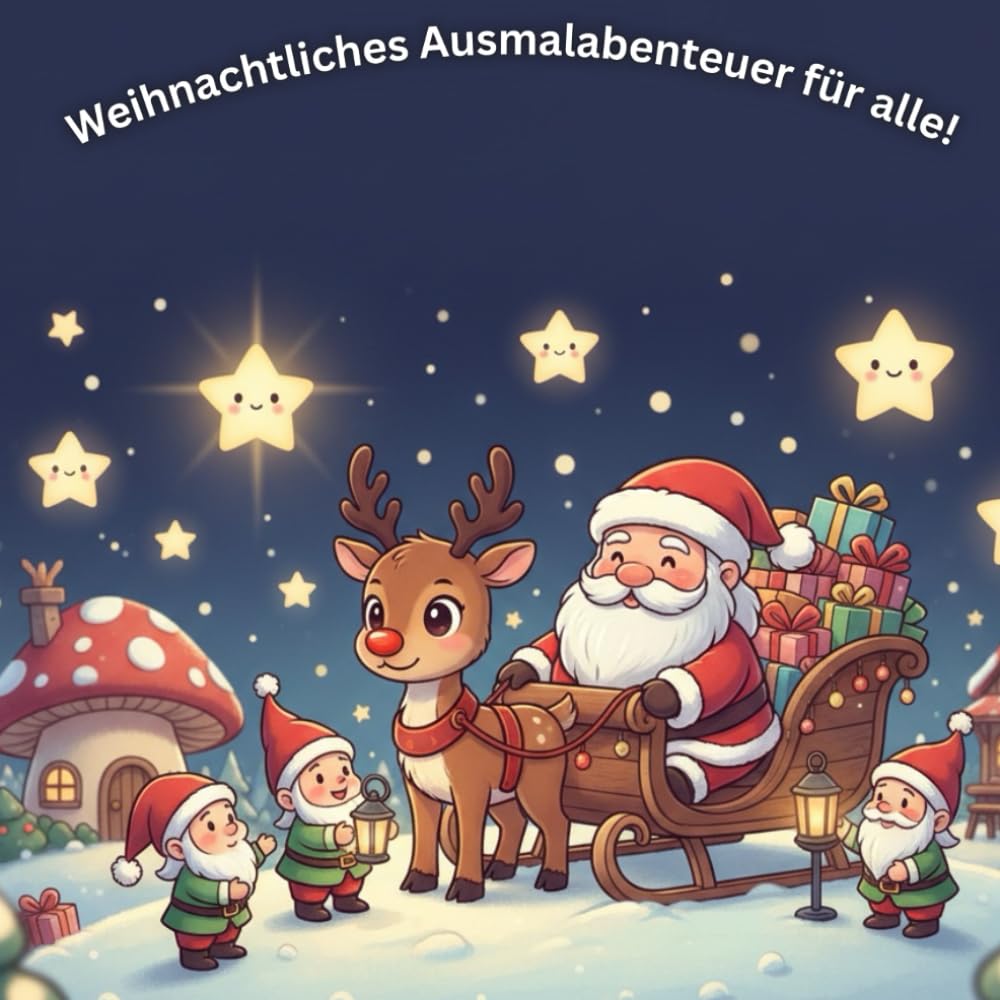 Weihnachten Ausmalbuch: Süßer Weihnachtsmann, Rudi das Rentier & Weihnachtswichtel – Niedliche Weihnachtsmotive zum Ausmalen für Kinder und Erwachsene