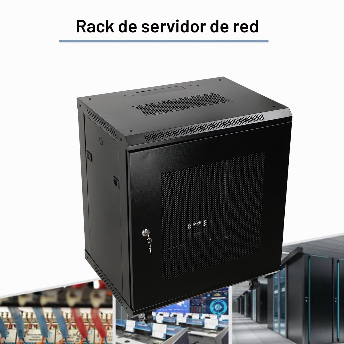 12HE - Armario de red para servidores (19 pulgadas, con 4 ruedas extraíbles, capacidad de carga de 60 kg, con puerta frontal perforada, 600 x 450 x 650 mm)