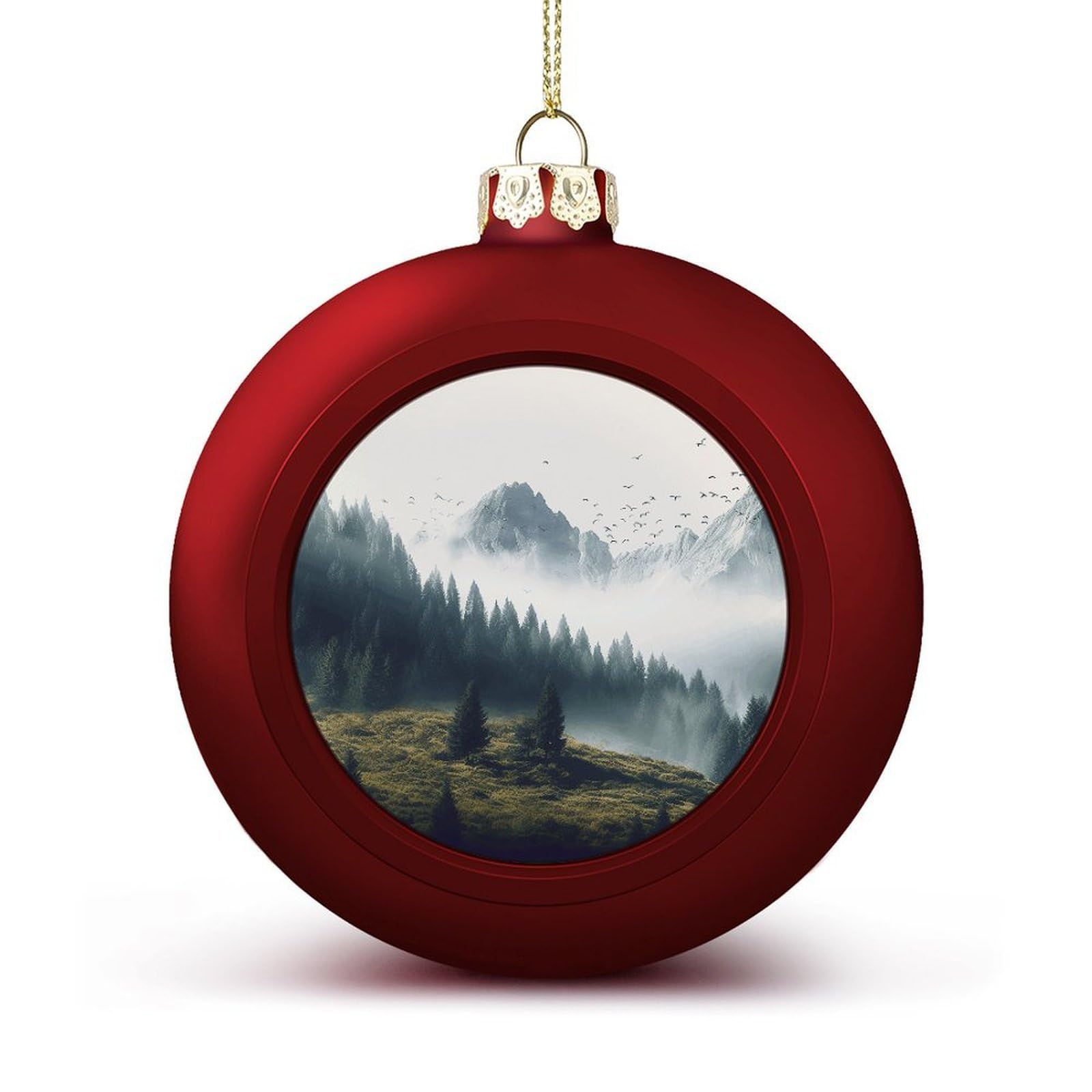 Boule de Noël plastique incassable sapin paysage de montagne fête hiver