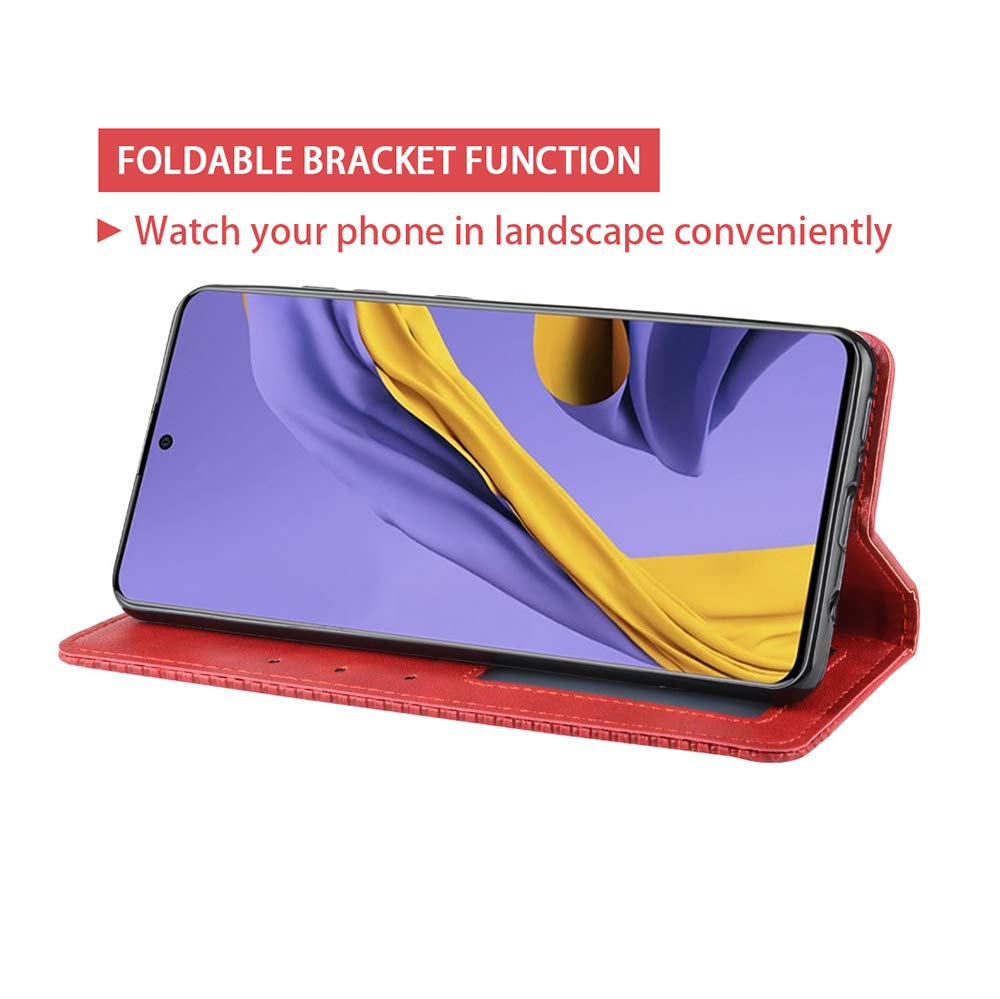 Custodia Portafoglio In Pelle Per OPPO A15 – Premium PU, Slot Per Carte, Chiusura Magnetica, Funzione Stand, Rosso - copertina