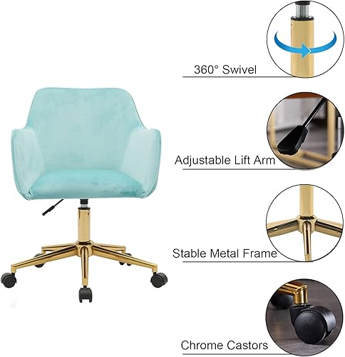 Miniatura 5 de Yoluckea Silla moderna de terciopelo para oficina en casa, silla giratoria ajustable para sala de estar, bonita silla de escritorio para