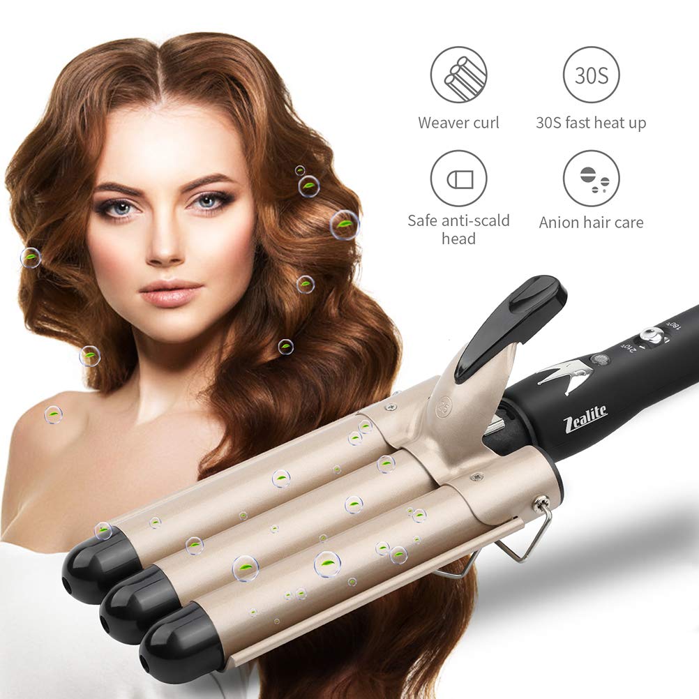 3 Barrel Curling Iron Wand, Zealite Ceramic Tourmaline 1 Inch Crimper Hair Iron, Hair Waving Styling Tools for Women or Girls : Beauty & Personal Care