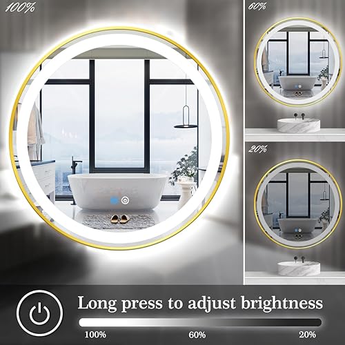 Miniatura 9 de Espejo de tocador redondo dorado de 30 pulgadas con luces, marco dorado, espejo redondo iluminado para baño, círculo de pared, espejo LED redondo