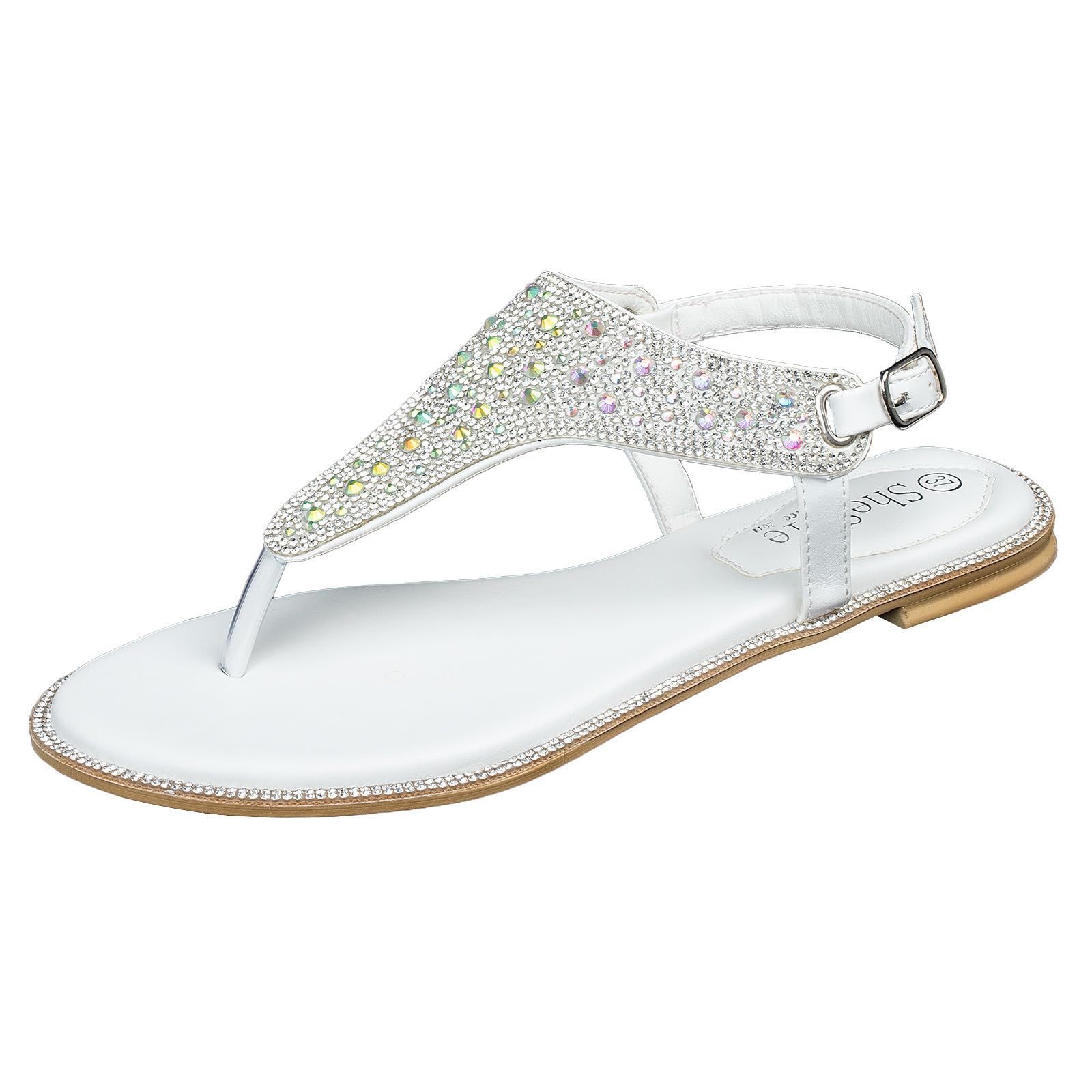 SheSole Women's Silver Thong Sandals Dressy Summer Bling Rhinestone Flat Wedding Shoes