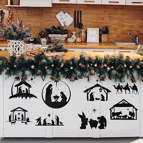 Large Christmas Nativity Scene Wall Decal Religious Nativity Wall Stickers Nativity Scene Wall Decals Decor Removable Modern Decor For Xmas Holiday Baby Room Living Room Bedroom #TOP3